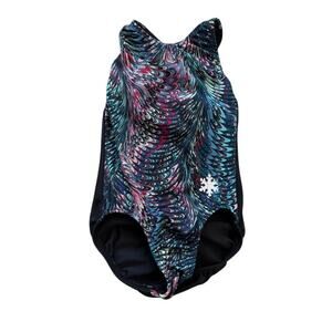 Snowflake Designs Gymnastic Practice Leotard Black Peacock Child XS